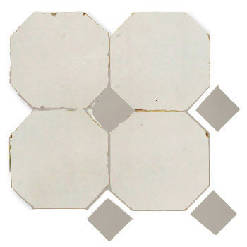 Mosaic House Moroccan tile Kora MJD 1-25 White,   Light Gray,    solid zellige, mosaic, zellij, field, pattern, glaze, simple, classic, octagonal 